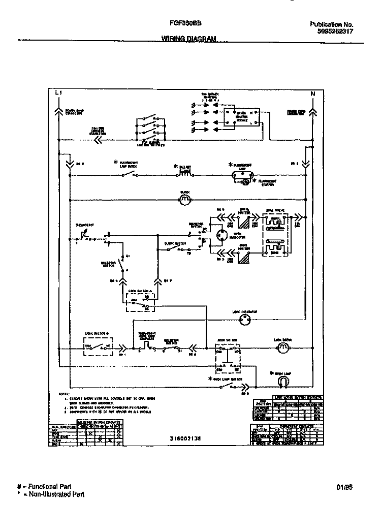 WIRING DIAGRAM Diagram and Parts List for FGF350BBDA  Frigidaire Range
