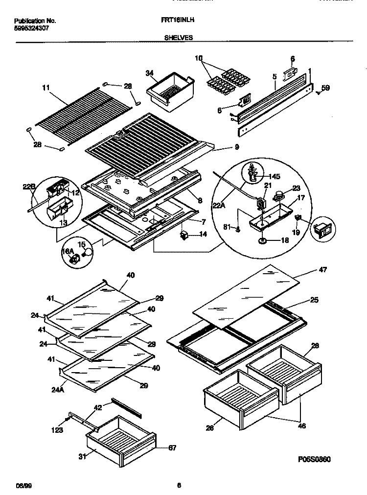 SHELVES Diagram and Parts List for FRT18INLHW0  Frigidaire Refrigerator
