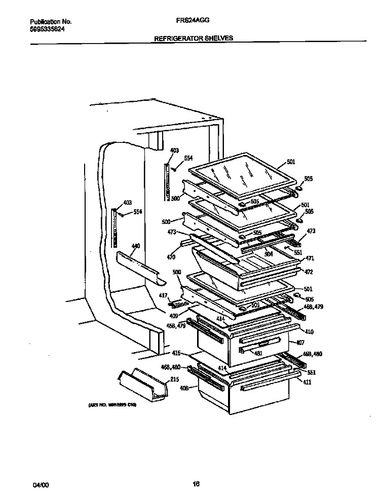 REFRIGERATOR SHELVES Diagram and Parts List for FRS24AGGB6  Frigidaire Refrigerator