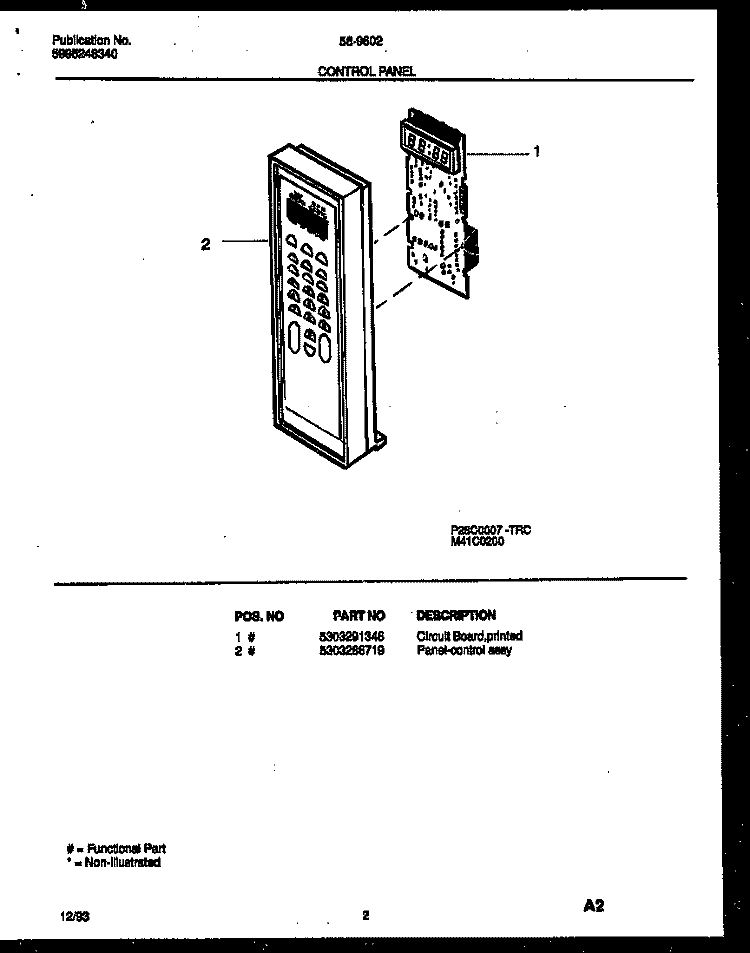 CONTROL PANEL Diagram and Parts List for 56-9602-10-02  Tappan Microwave