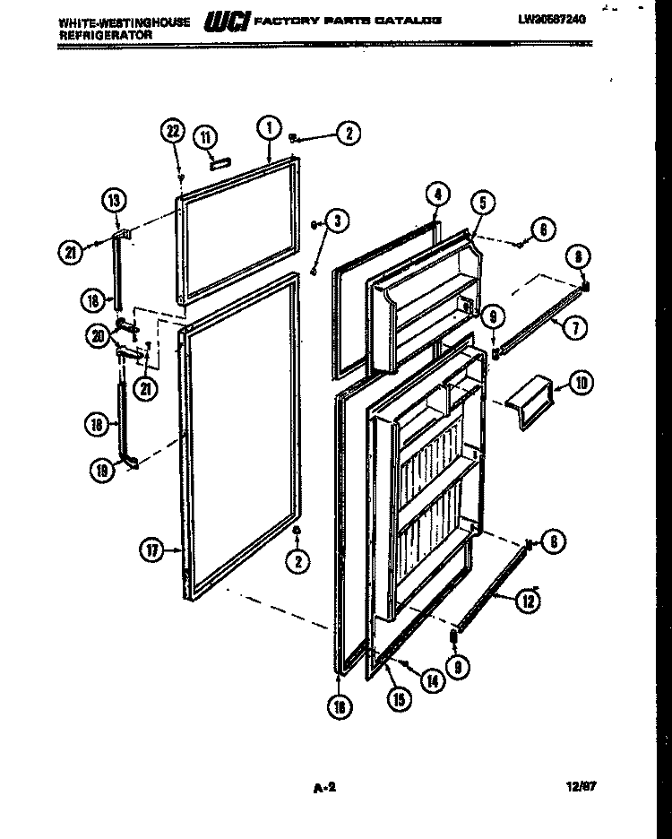 DOOR PARTS Diagram and Parts List for RT192GCDA  Frigidaire Refrigerator