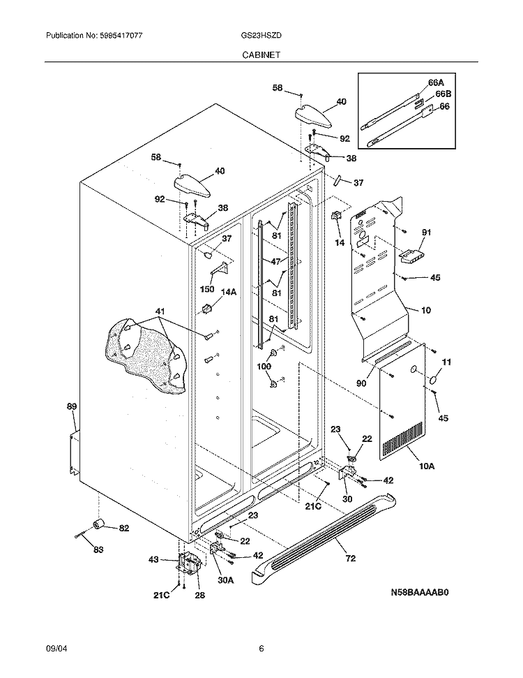 CABINET Diagram and Parts List for GS23HSZDQ3  Frigidaire Refrigerator