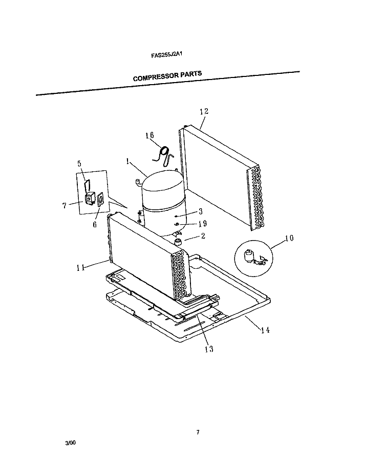 COMPRESSOR PARTS Diagram and Parts List for FAS255J2A1  Frigidaire Air Conditioner