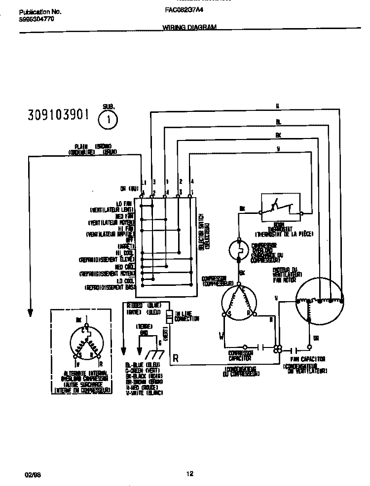 WIRING DIAGRAM Diagram and Parts List for FAC082G7A4  Frigidaire Air Conditioner