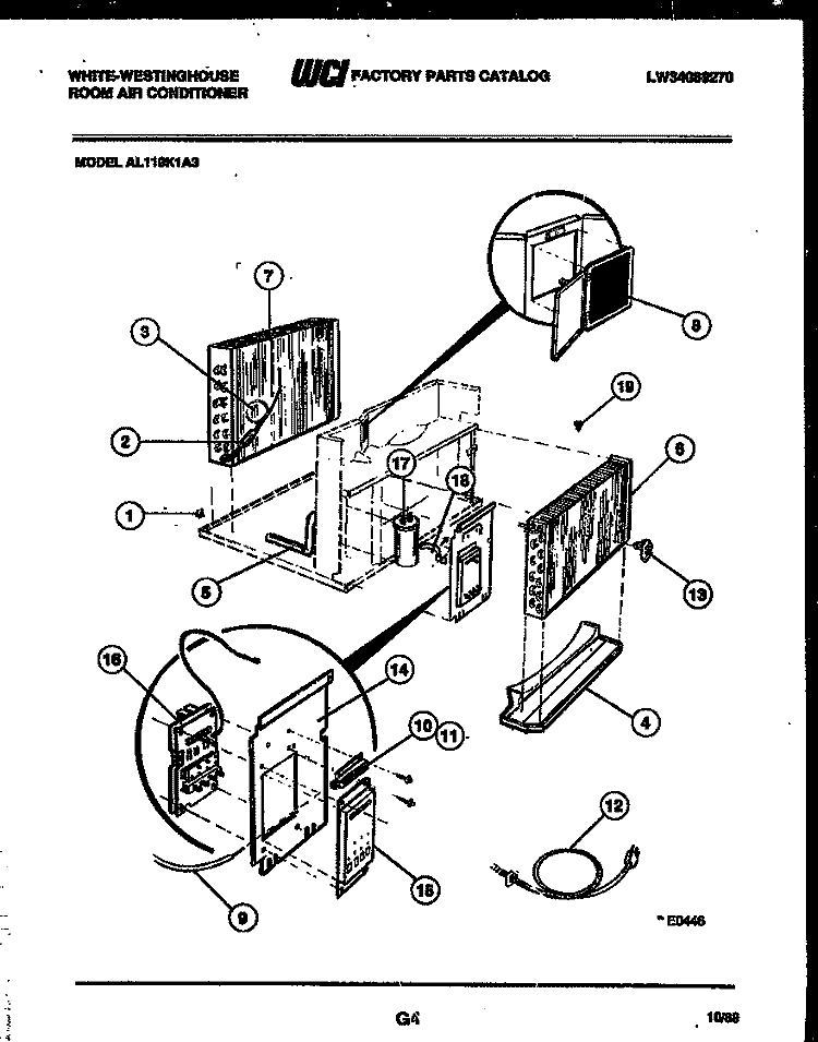 ELECTRICAL PARTS Diagram and Parts List for AL119K1A3  Frigidaire Air Conditioner