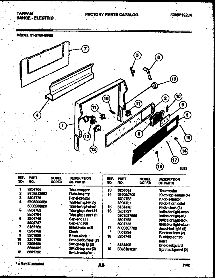 BACKGUARD Diagram and Parts List for 31-2759-00-05  Tappan Range