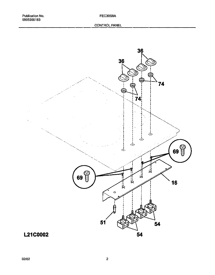 CONTROL PANEL Diagram and Parts List for FEC30S6ASB  Frigidaire Cooktop