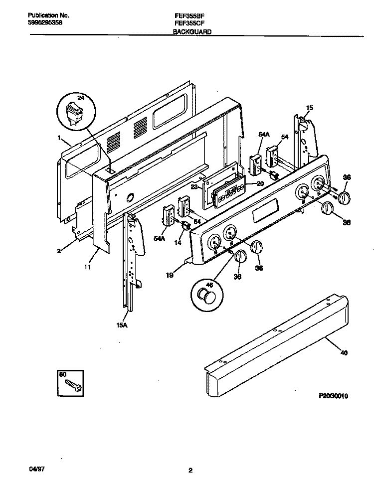 BACKGUARD Diagram and Parts List for FEF355CFSA  Frigidaire Range