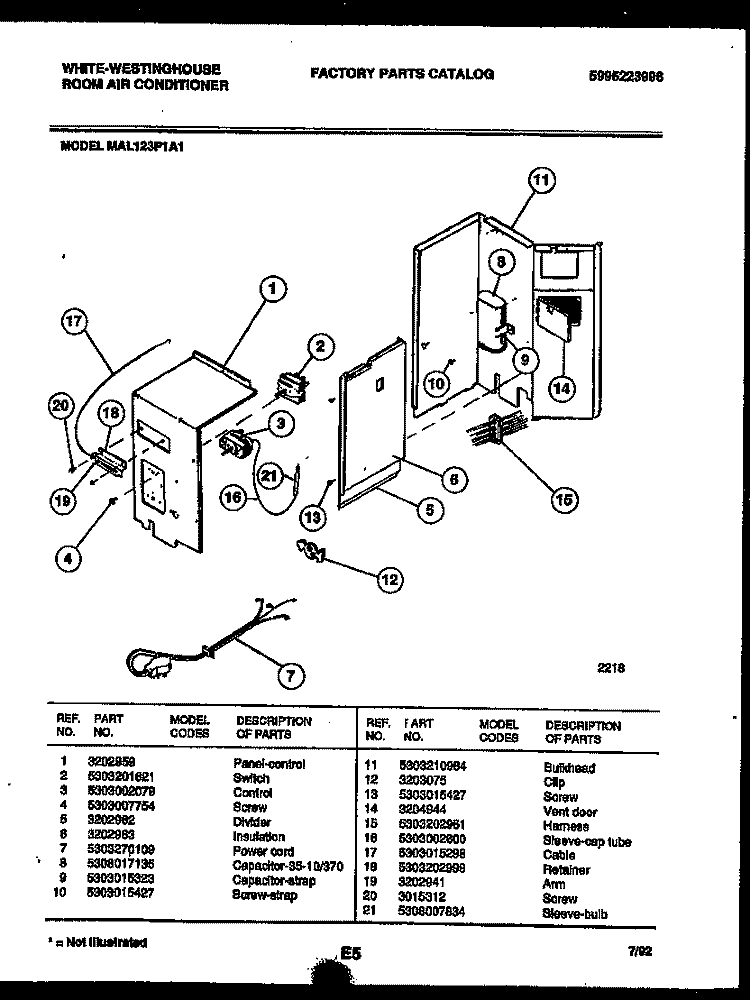 ELECTRICAL PARTS Diagram and Parts List for MAL123P1A1  Frigidaire Air Conditioner
