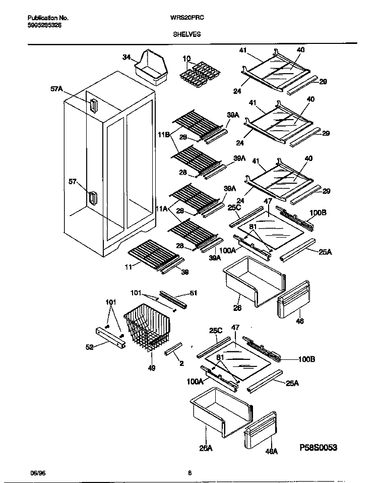 SHELVES Diagram and Parts List for WRS20PRCD1  Frigidaire Refrigerator