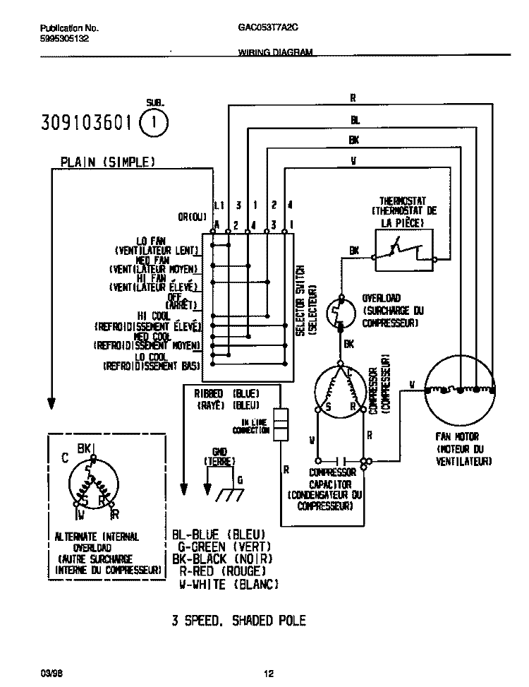 WIRING DIAGRAM Diagram and Parts List for GAC053T7A2C  Gibson Air Conditioner