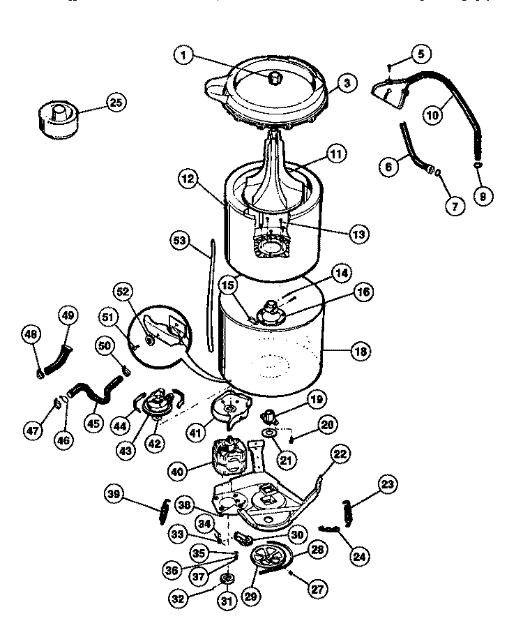 TUB Diagram and Parts List for TWX645RBW1  Tappan Washer
