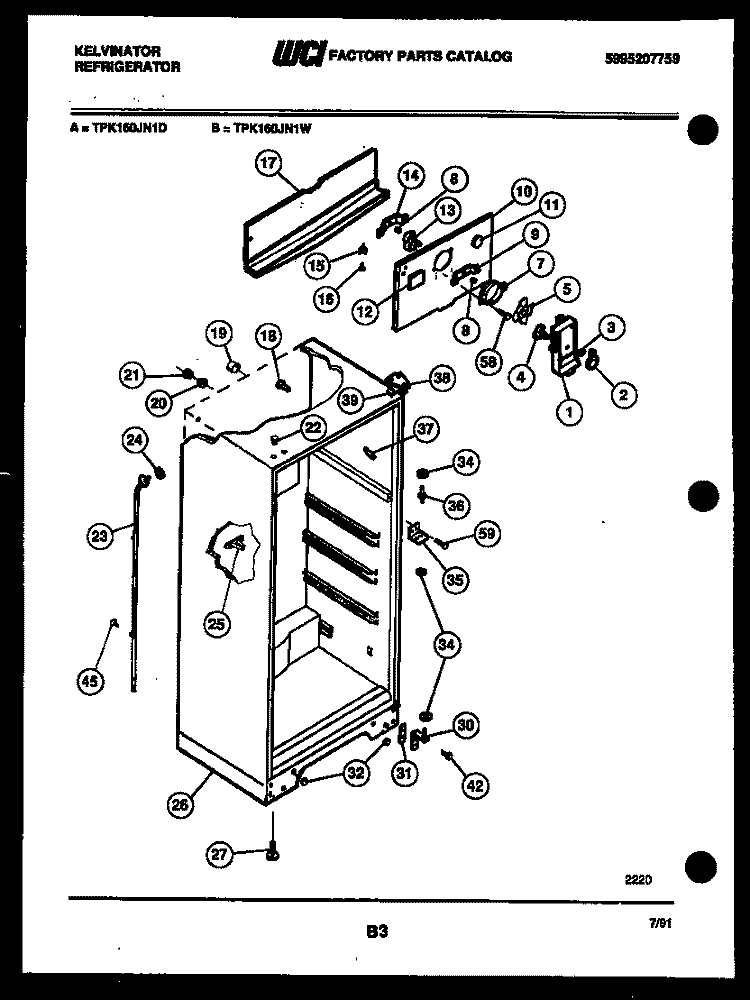 CABINET PARTS Diagram and Parts List for TPK160JN1W  Kelvinator Refrigerator