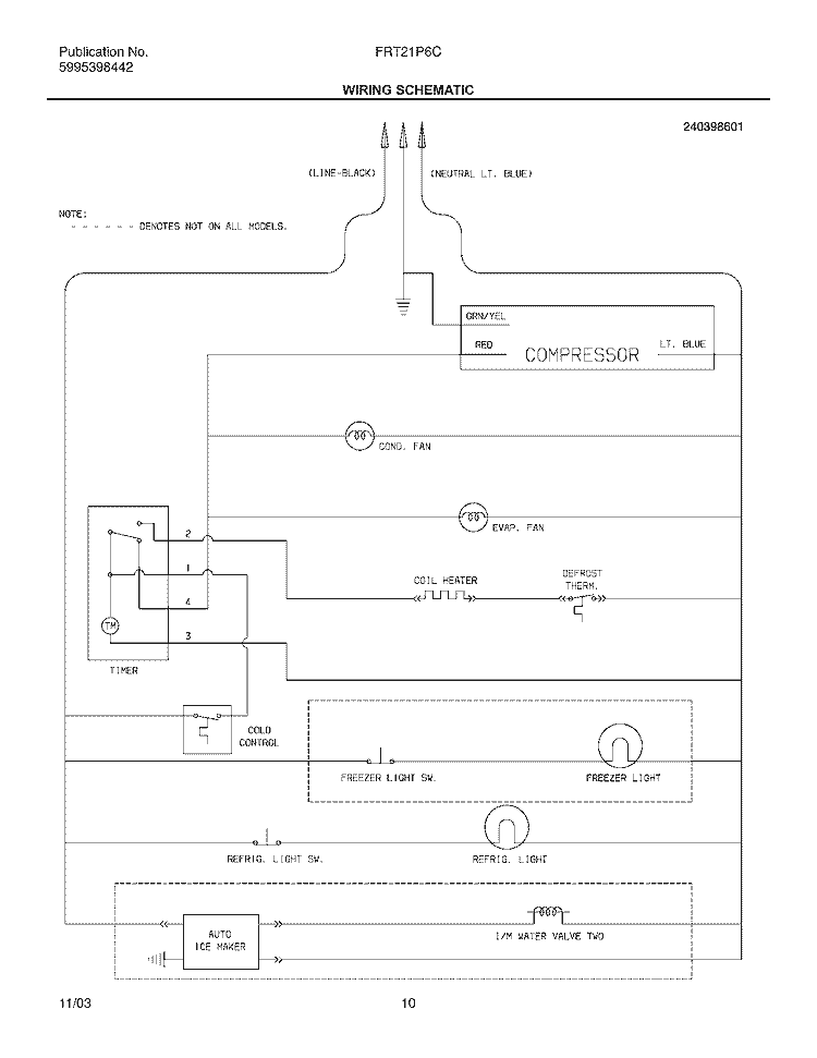WIRING SCHEMATIC Diagram and Parts List for FRT21P6CQ1  Frigidaire Refrigerator