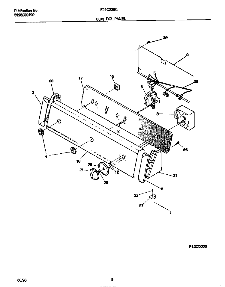 CONTROL PANEL Diagram and Parts List for F21C235CS2  Frigidaire Washer