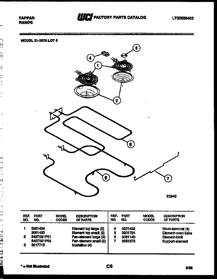 BROILER PARTS Diagram and Parts List for 31-3978-23-05  Tappan Range