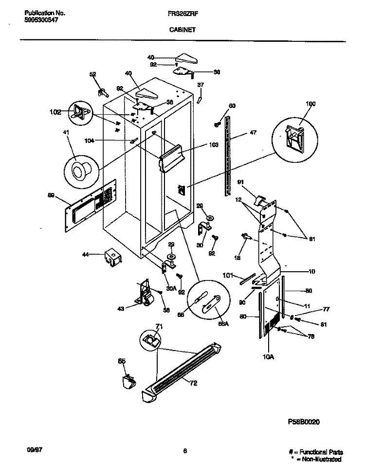 CABINET Diagram and Parts List for FRS26ZRFW3  Frigidaire Refrigerator