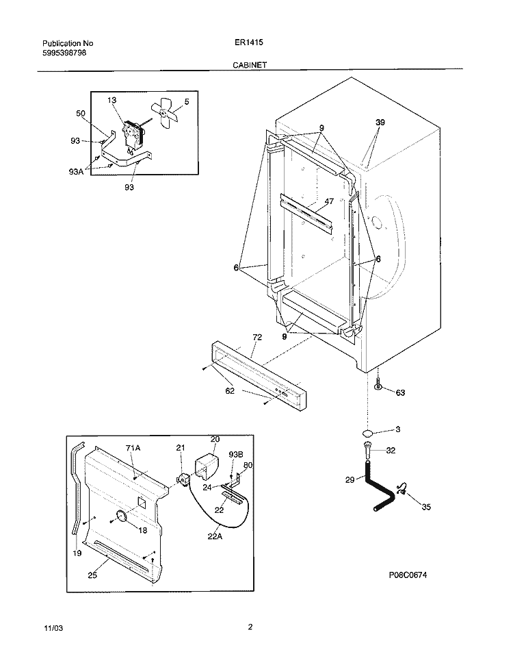 CABINET Diagram and Parts List for ER1415  Frigidaire Freezer