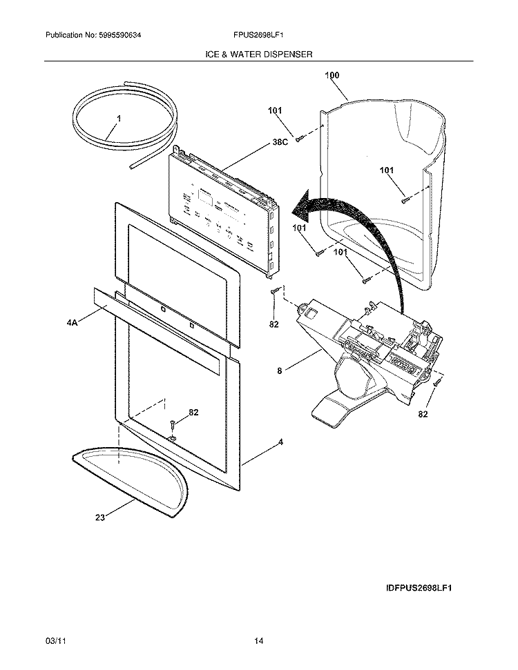 ICE & WATER DISPENSER Diagram and Parts List for FPUS2698LF1  Frigidaire Refrigerator