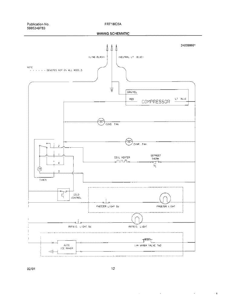 WIRING SCHEMATIC Diagram and Parts List for FRT18IC5AQ0  Frigidaire Refrigerator