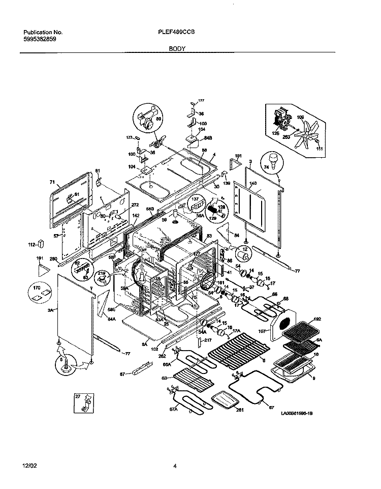 BODY Diagram and Parts List for PLEF489CCB  Frigidaire Range