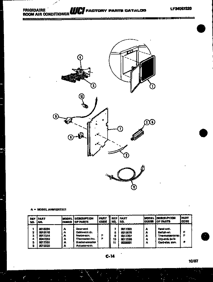 ELECTRICAL PARTS Diagram and Parts List for AHW12NT2E1  Frigidaire Air Conditioner