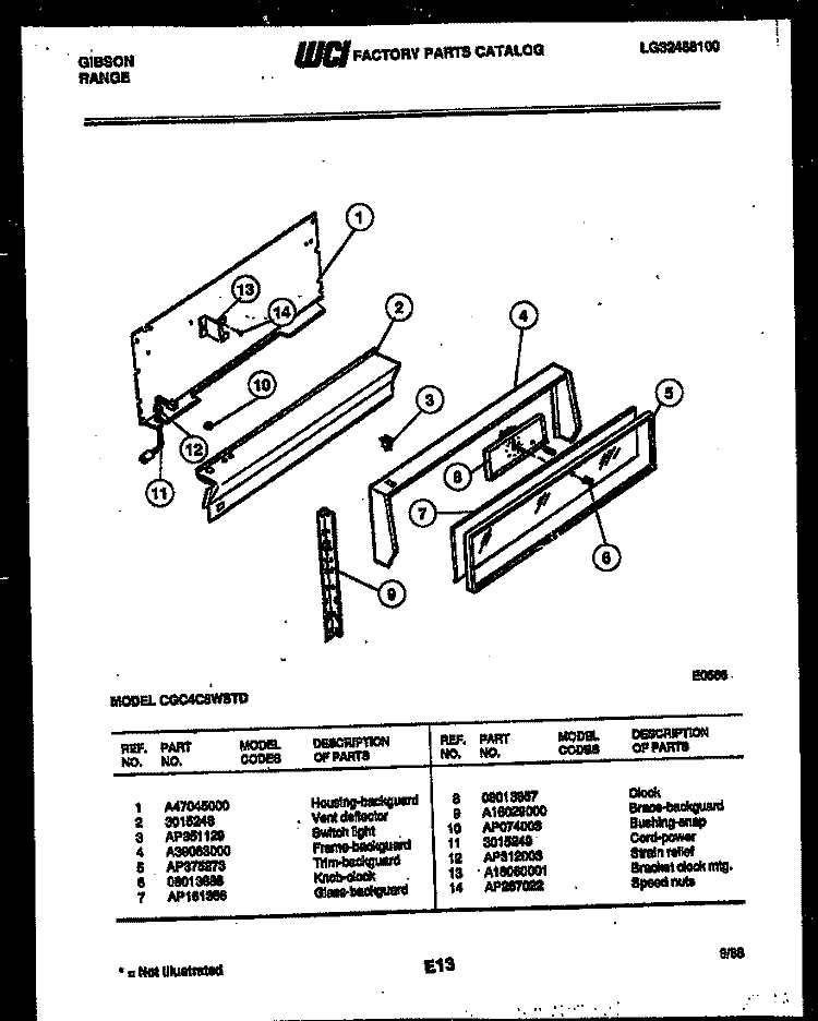BACKGUARD Diagram and Parts List for CGC4C5WSTD  Gibson Range