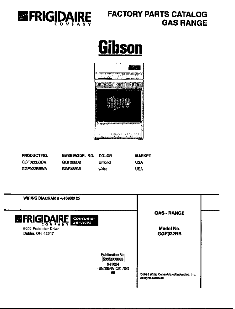 RANGE, GAS Diagram and Parts List for GGF322BBDA  Gibson Range