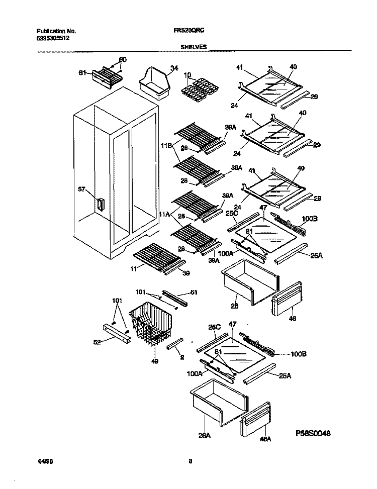 SHELVES Diagram and Parts List for FRS20QRCW4  Frigidaire Refrigerator
