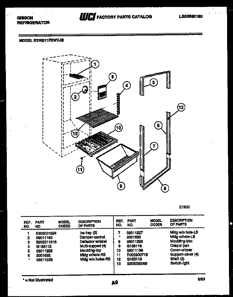 SHELVES AND SUPPORTS Diagram and Parts List for RD11F2WVJB  Gibson Refrigerator