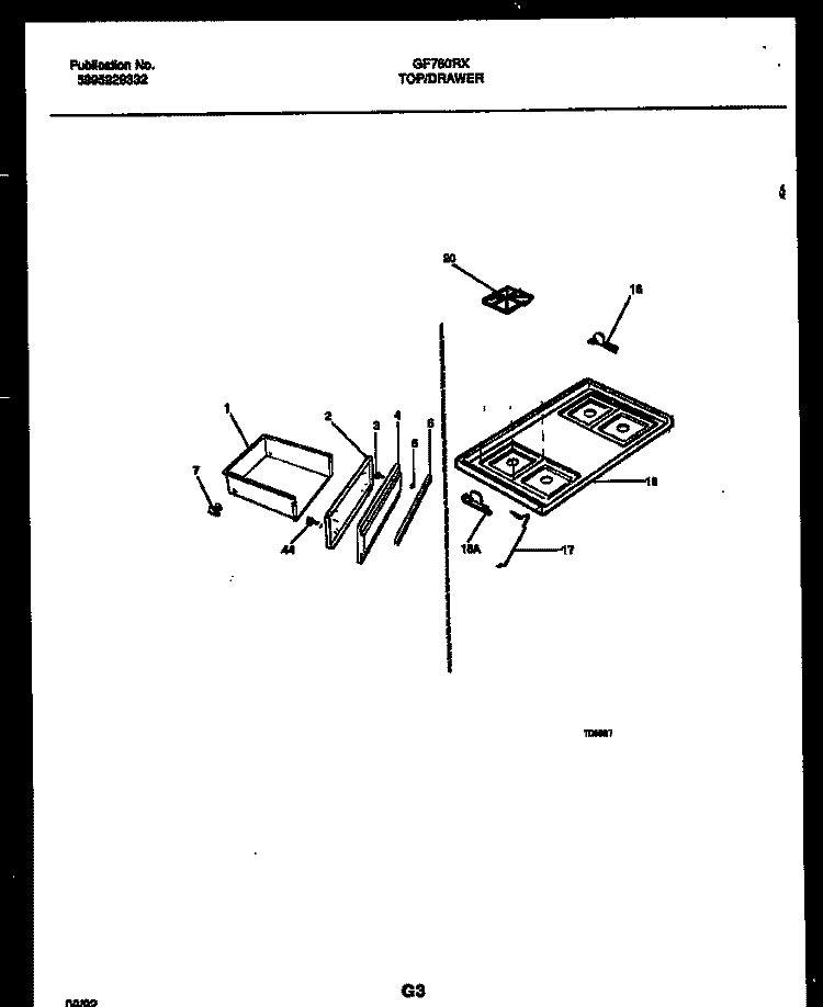 COOKTOP AND DRAWER PARTS Diagram and Parts List for GF760RXW1  Frigidaire Range