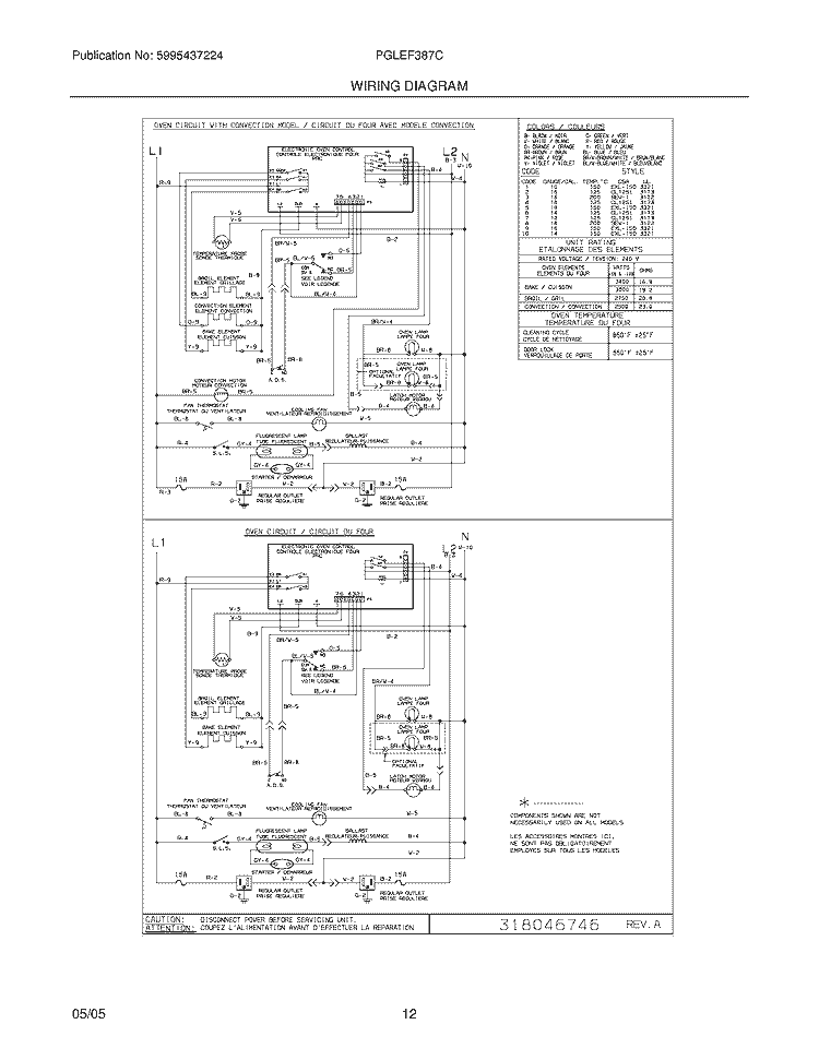 WIRING DIAGRAM Diagram and Parts List for PGLEF387CS4  Frigidaire Range