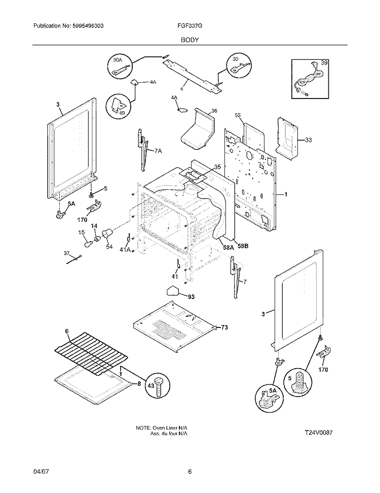 BODY Diagram and Parts List for FGF337GSA  Frigidaire Range