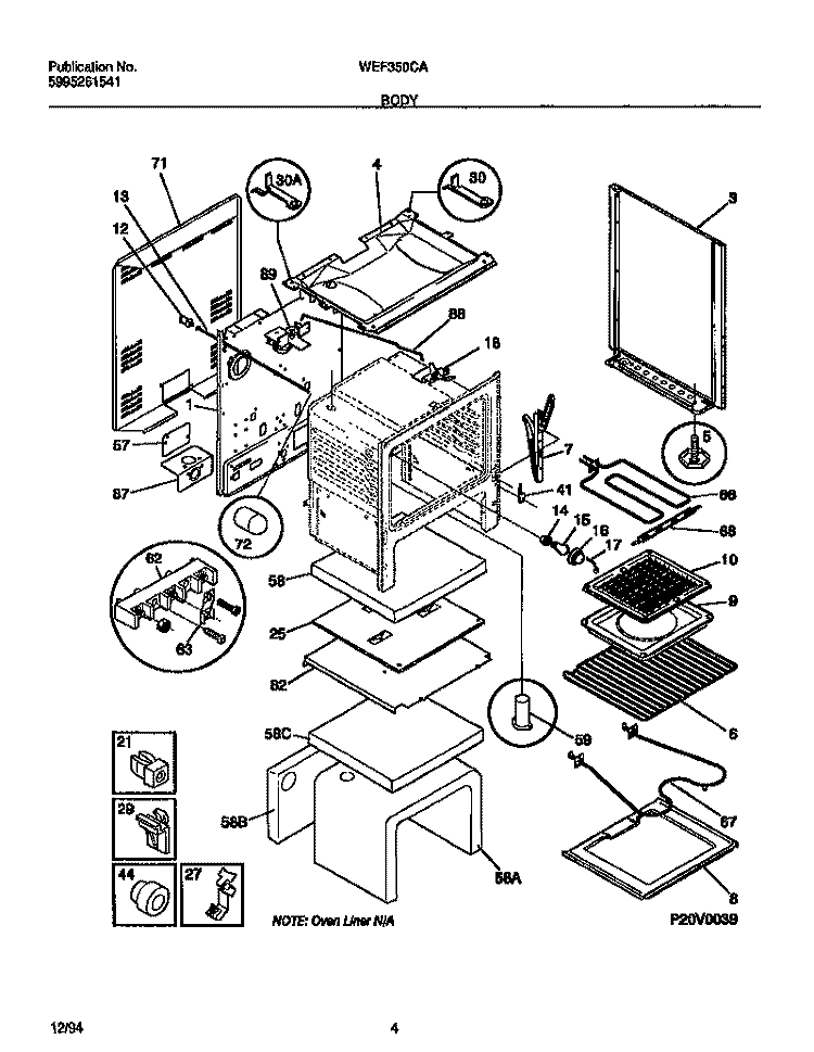 BODY Diagram and Parts List for WEF350CASA  Frigidaire Range