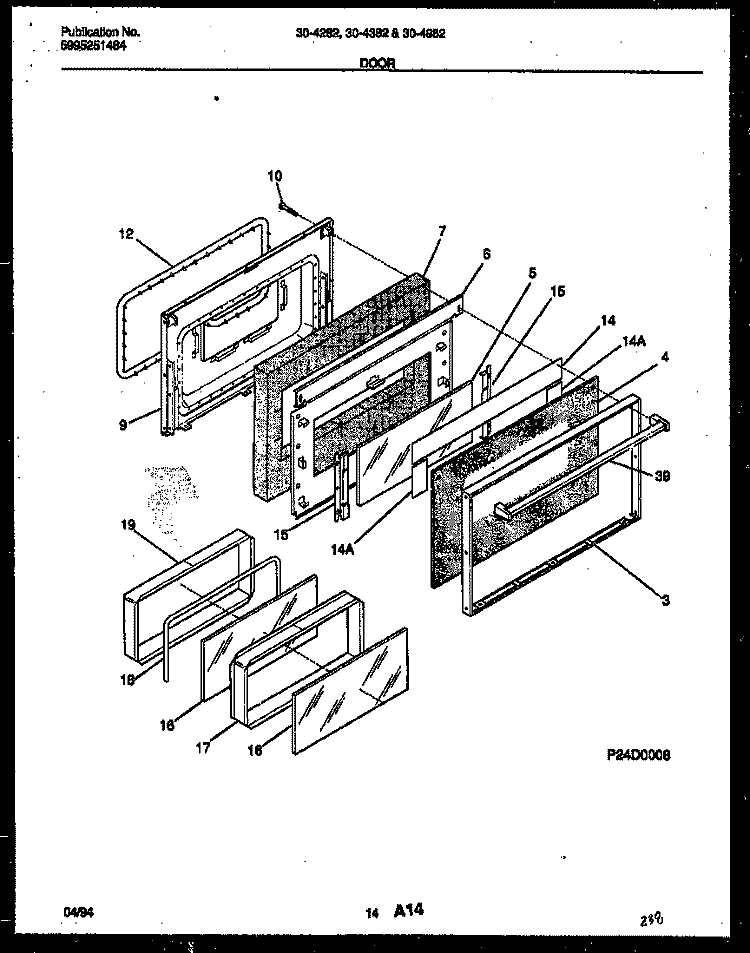 DOOR PARTS Diagram and Parts List for 30-4382-23-02  Tappan Range