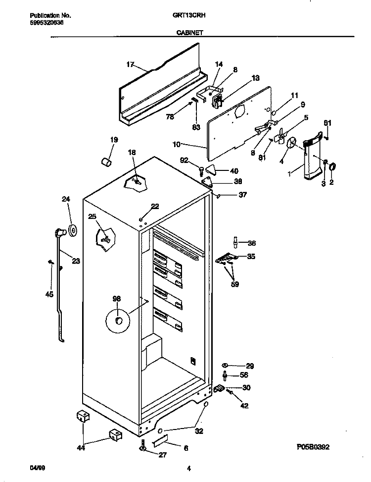 CABINET Diagram and Parts List for GRT13CRHD0  Gibson Refrigerator