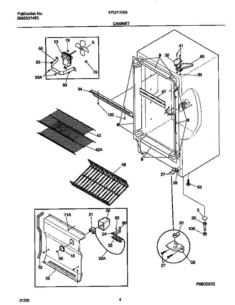CABINET Diagram and Parts List for FFU11F0HW1  Frigidaire Freezer
