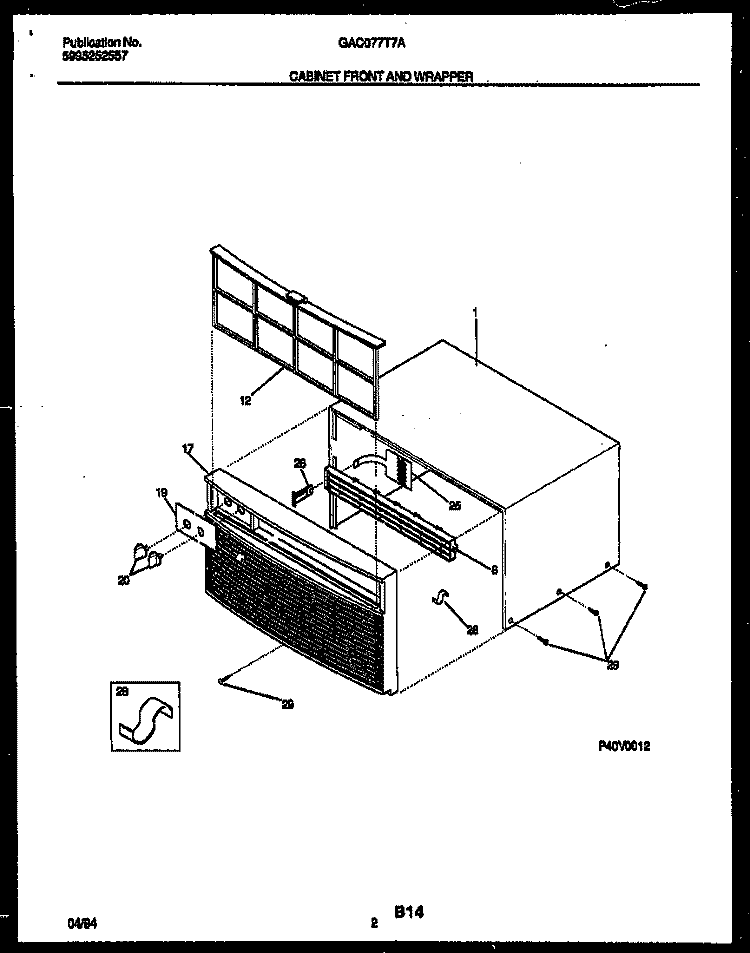 CABINET FRONT AND WRAPPER Diagram and Parts List for GAC077T7A2  Gibson Air Conditioner