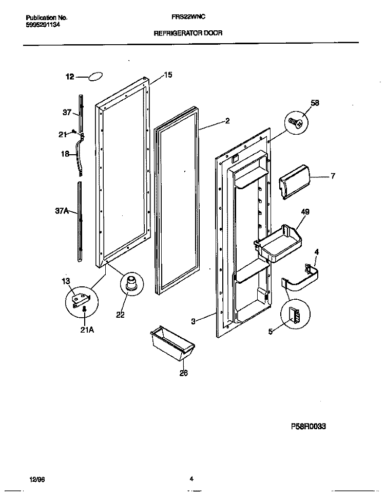 REFRIGERATOR DOOR Diagram and Parts List for FRS22WNCD4  Frigidaire Refrigerator