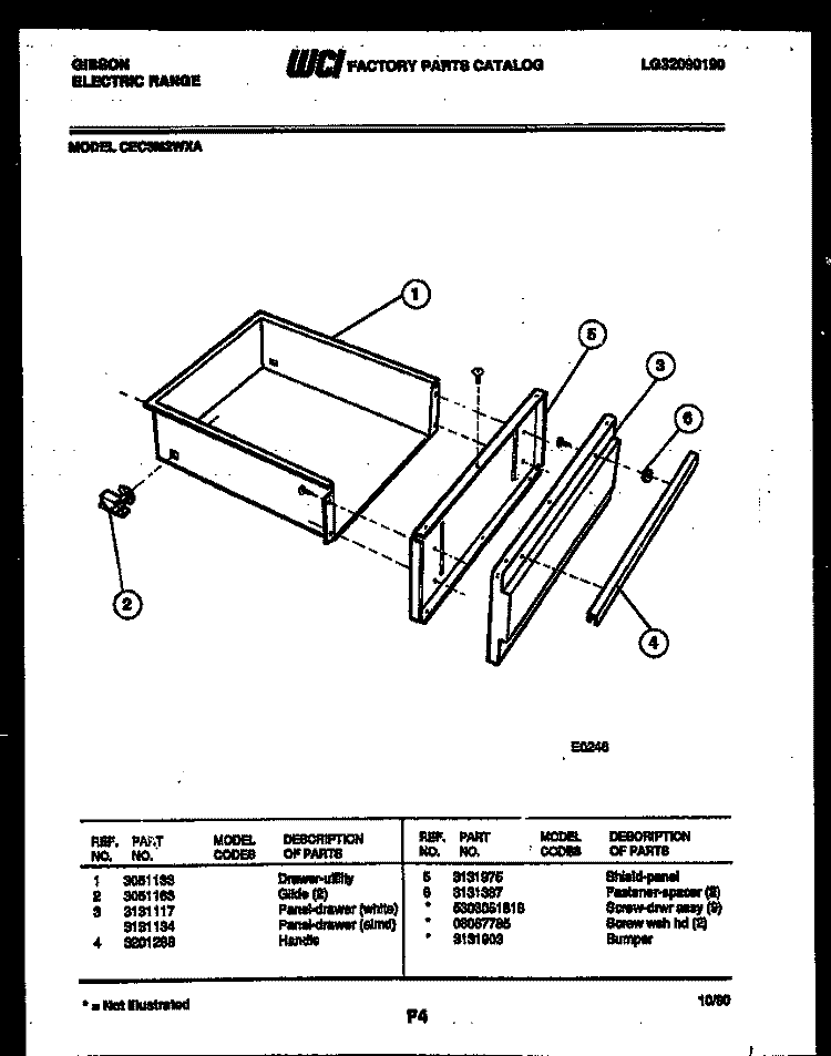 DRAWER PARTS Diagram and Parts List for CEC3M2WXA  Gibson Range