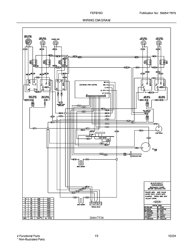 WIRING DIAGRAM Diagram and Parts List for FEFB78DSB  Frigidaire Range