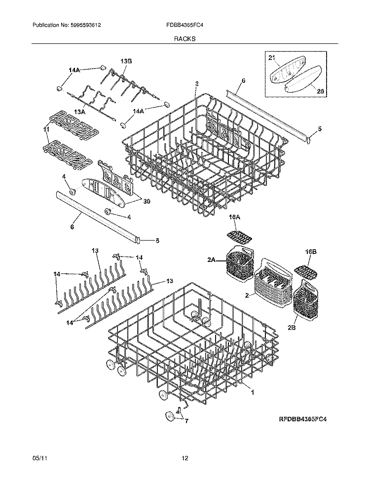RACKS Diagram and Parts List for FDBB4365FC4  Frigidaire Dishwasher