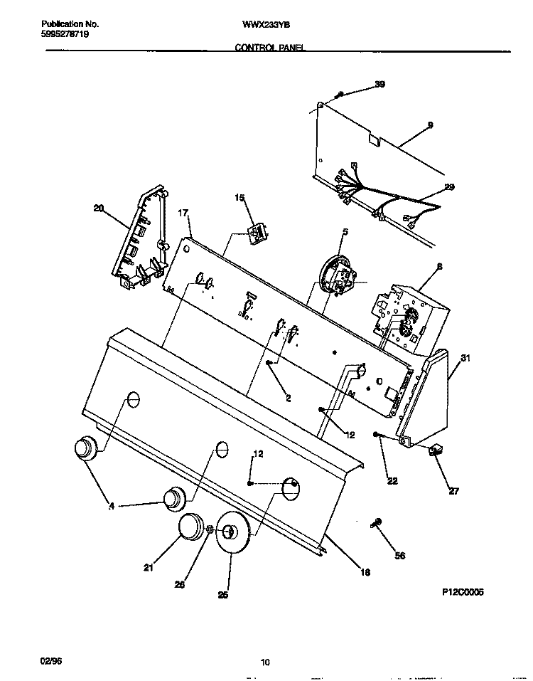 CONTROL PANEL Diagram and Parts List for WWX233YBW3  Frigidaire Washer