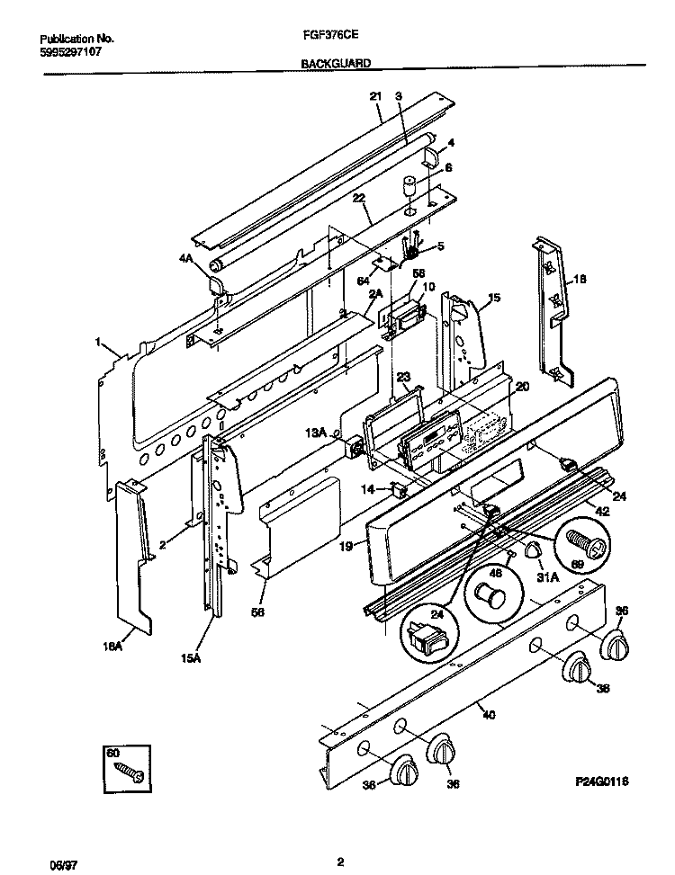 BACKGUARD Diagram and Parts List for FGF376CEBE  Frigidaire Range