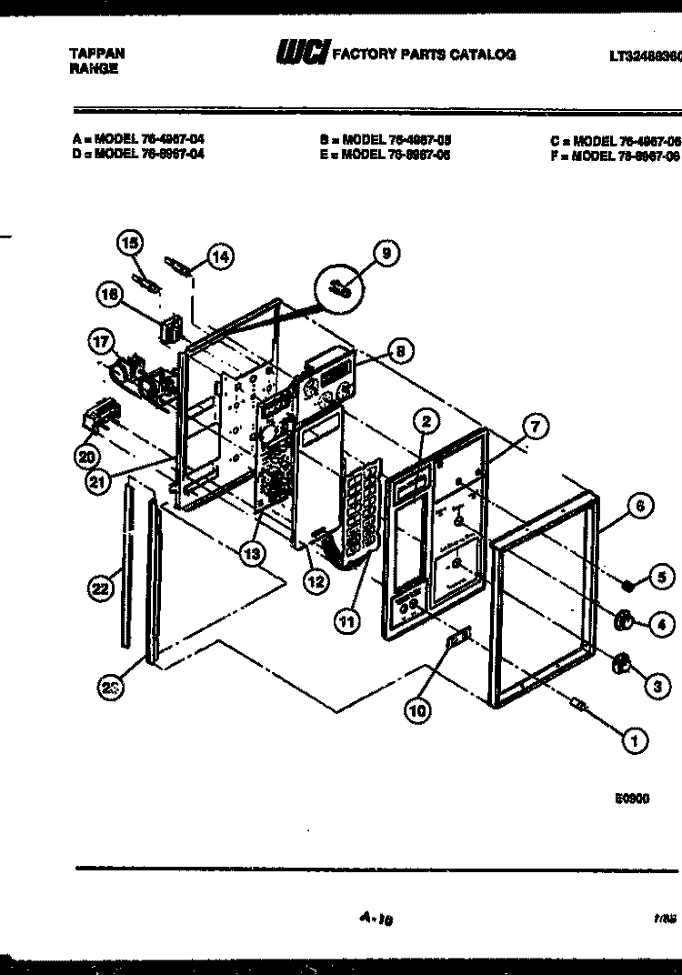 CONTROL PANEL Diagram and Parts List for 76-4967-00-04  Tappan Microwave Oven Combo