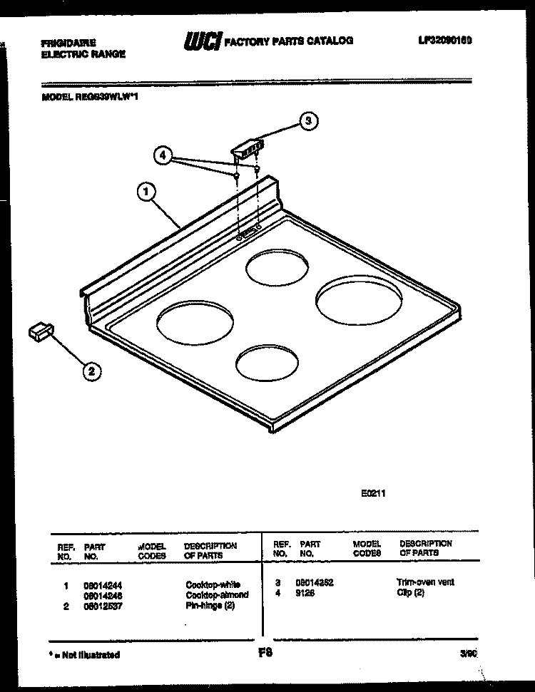 COOKTOP PARTS Diagram and Parts List for REGS39WLL1  Frigidaire Range