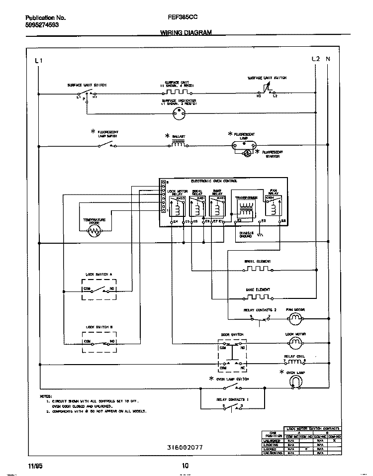 WIRING DIAGRAM Diagram and Parts List for FEF385CCSD  Frigidaire Range