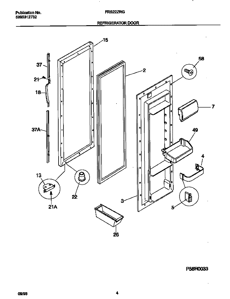 REFRIGERATOR DOOR Diagram and Parts List for FRS22ZRGB2  Frigidaire Refrigerator