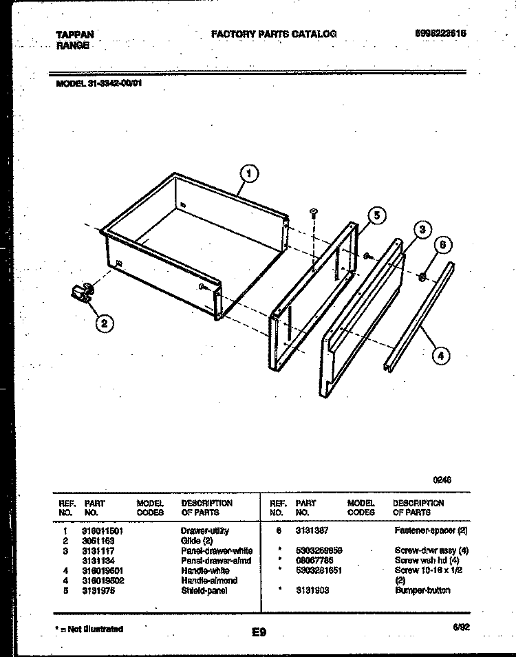 DRAWER PARTS Diagram and Parts List for 31-3342-23-01  Tappan Range