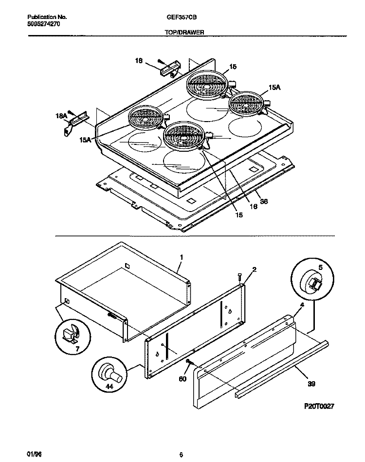 TOP / DRAWER Diagram and Parts List for GEF357CBSD  Gibson Range